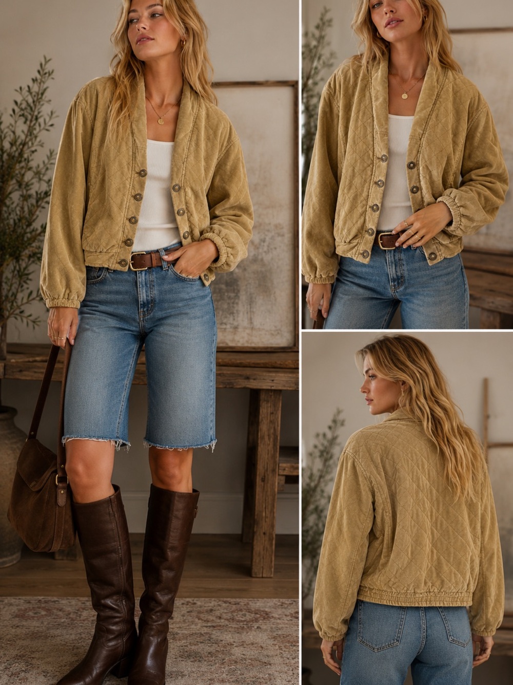 Free People Quilted neutral everyday trending layering hip boho Bomber Jacket